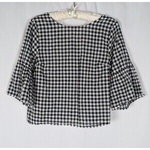 Universal Thread Blouse S Monochromatic Buffalo Plaid Bell Sleeve Button Back